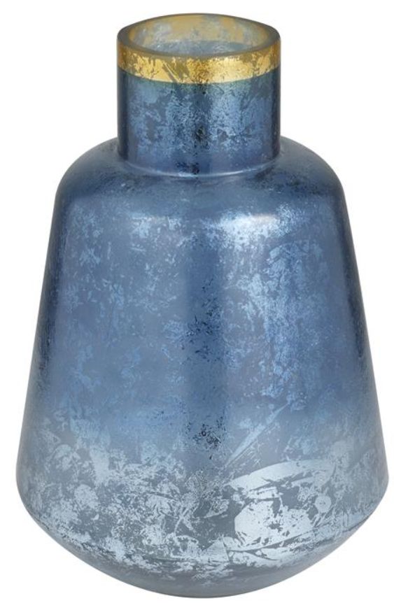 Deco Marche Blue Glass Handmade Vase with Gold Rim-1