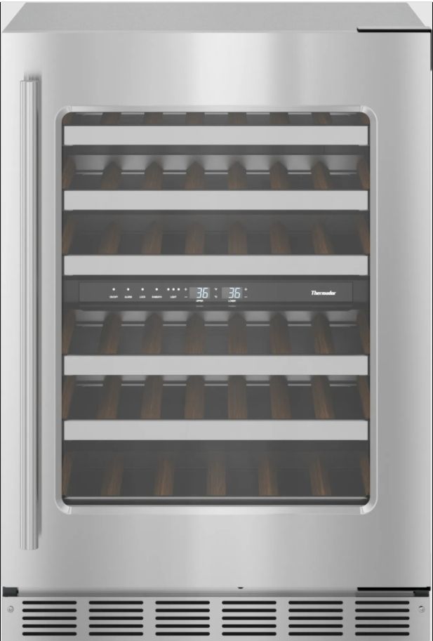 Thermador® Freedom® 24" Stainless Steel Right Hinge Under the Counter Wine Cooler with Glass Door and Masterpiece® Handle-0