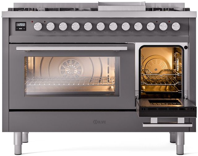 Ilve® Professional Plus II 48" Graphite Matte Pro Style Dual Fuel Range-3