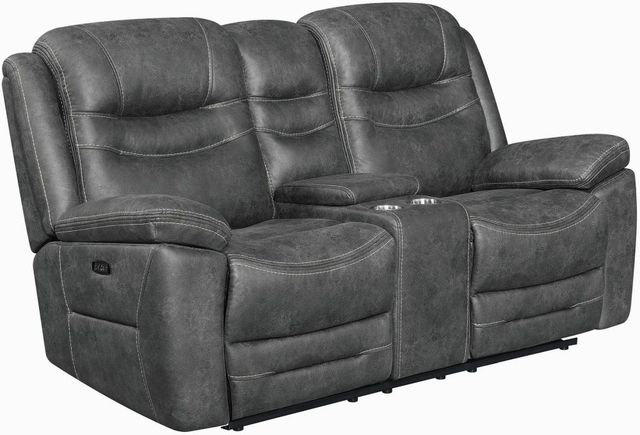 Coaster® Hemer Dark Grey Power Reclining Upholstered Loveseat-0