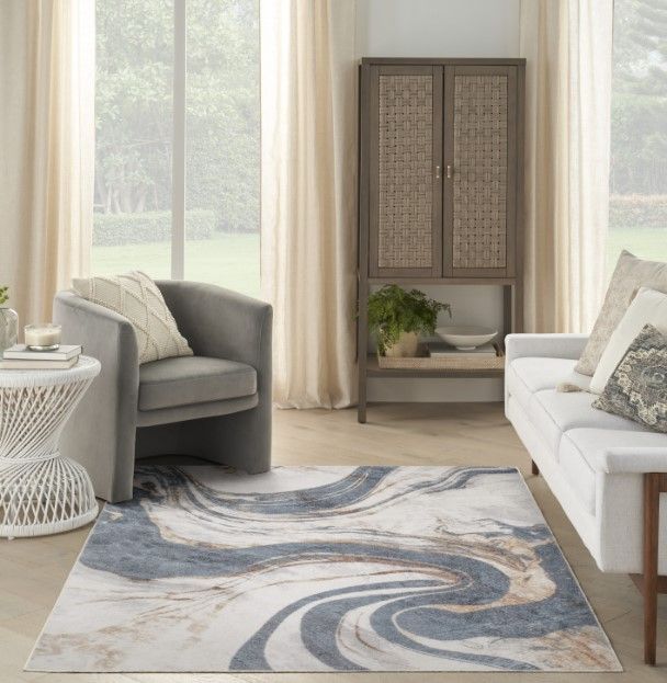 Nourison Home™ Astra Machine Washable Ivory Blue 5'x7' Style 1 Area Rug-4