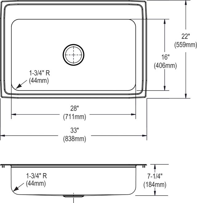 Elkay Celebrity® Brushed Satin 33" x 22" x 7-1/4" 2-Hole Single Bowl Drop-In Sink-1