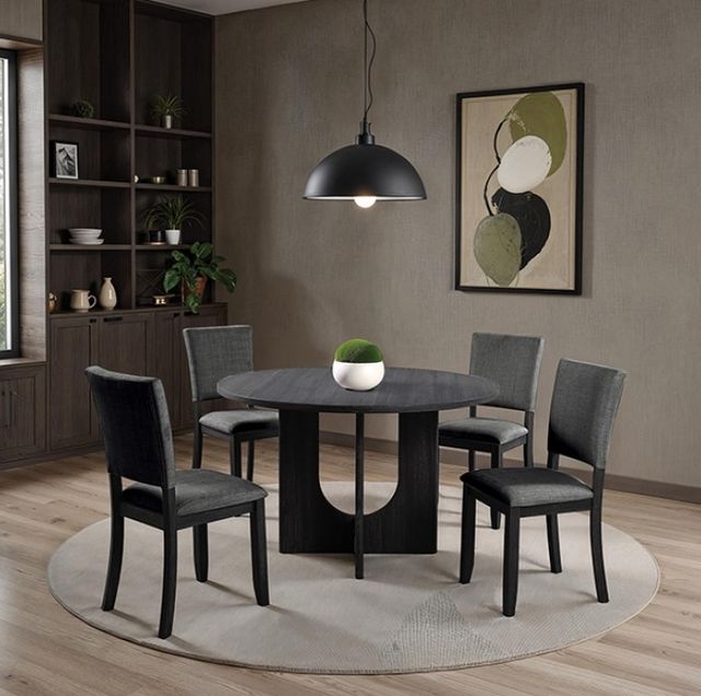 Furniture of America® Oberto 5-Piece Dark Gray Round Dining Table Set-1