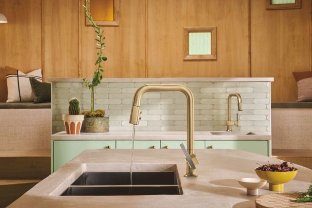 Brizo Frank Lloyd Wright® Brilliance® Luxe Gold® Prep Faucet with Wood and Concrete Wand-1