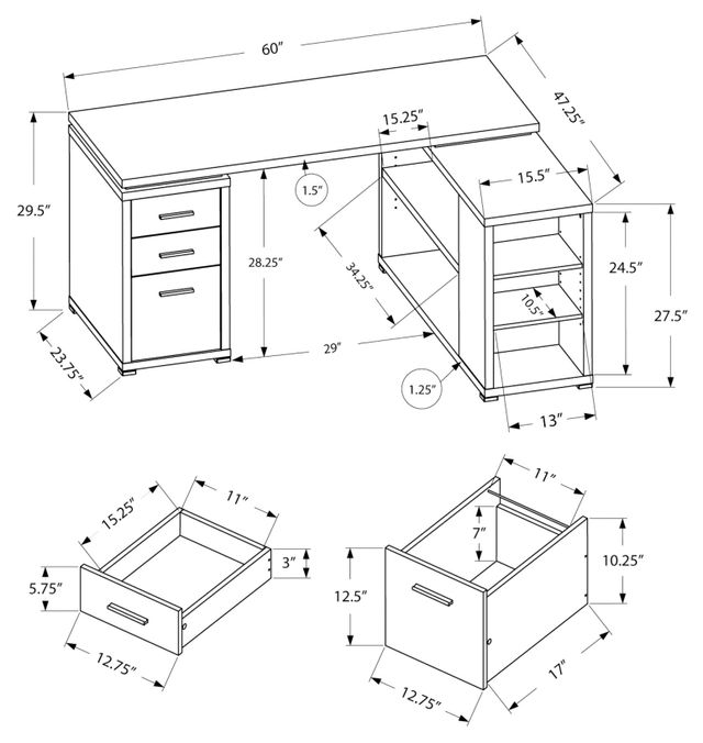 Monarch Specialties Inc. Espresso L Shaped Corner Desk-5