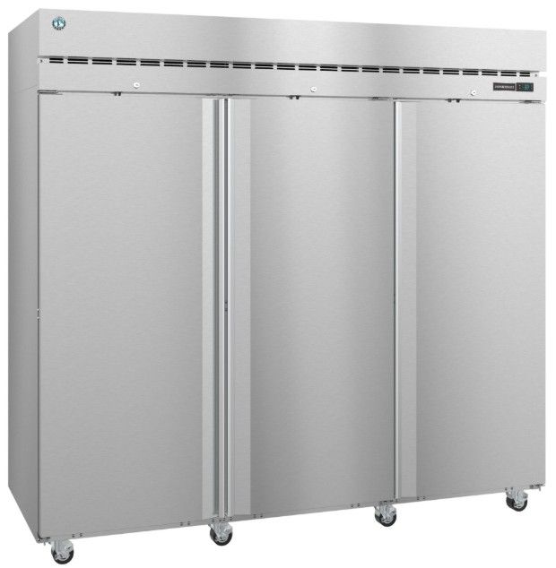 Hoshizaki Steelheart® 83" 79 Cu. Ft. Stainless Steel Three Section Upright Refrigerator with Full Solid Doors and Lock-2