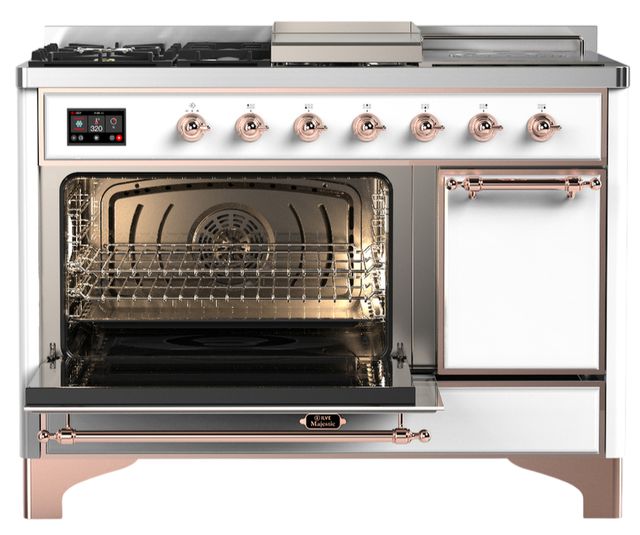 Ilve® Majestic III 48" White Pro Style Dual Fuel Natural Gas Range with Solid Door and Copper Trim-3