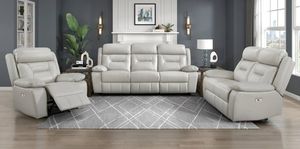 Homelegance Laconia Leather Silver Double Power Reclining Sofa and Power Reclining Loveseat Homelegance Laconia Leather Silver Double Power Reclining Sofa and Power Reclining Loveseat