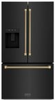 ZLINE Autograph Edition 36" 28.9 Cu. Ft. Black Stainless Steel Standard-Depth French Door Fingerprint-Resistant Refrigerator with External Water Dispenser and Dual Ice Maker in Champagne Bronze Helix Handles-0