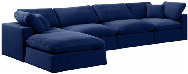 Meridian Furniture Comfy 5-Piece Navy Velvet Sectional-0