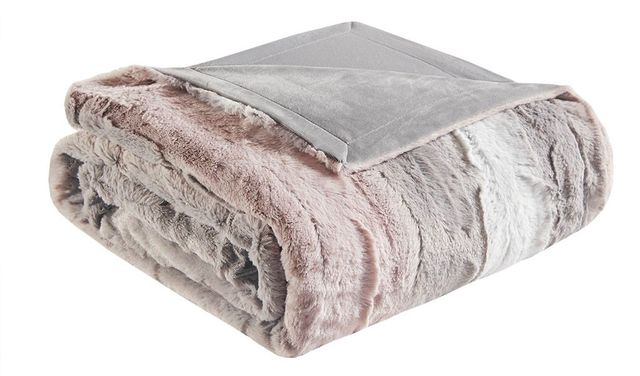Olliix by Madison Park Zuri 1 Blush/Grey Oversized Faux Fur Throw-0
