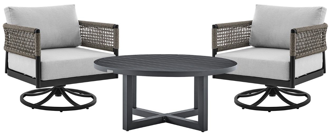 Armen Living Felicia and Argiope 3-Piece Black Patio Outdoor Swivel ...