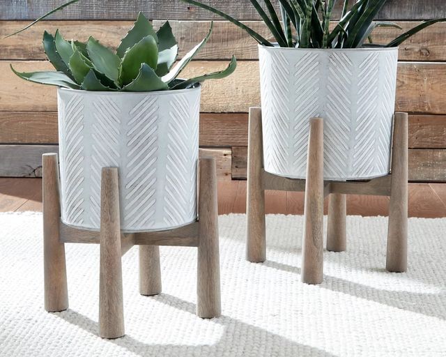 Signature Design by Ashley® Domele 2-Piece Antique Gray/Brown Planter Set-4