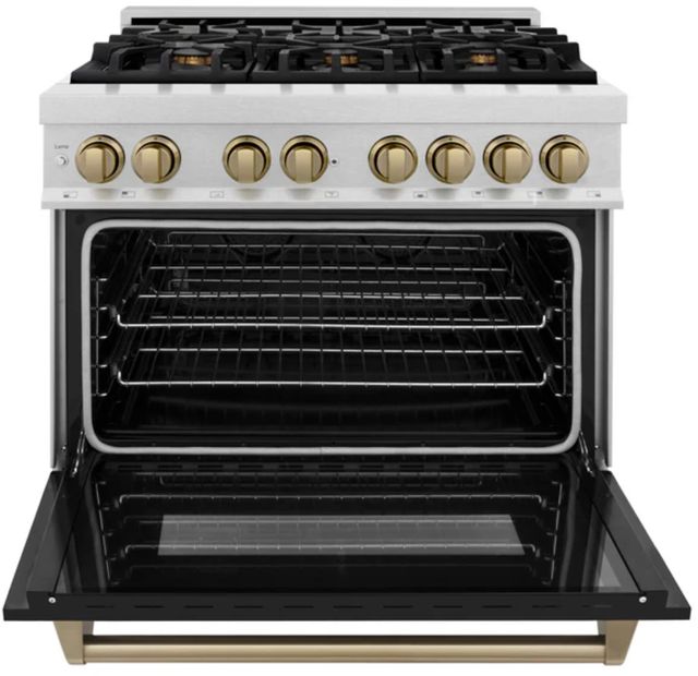 ZLINE Autograph Edition 36" Satin Stainless Steel Pro Style Dual Fuel Range with Black Matte Door-1
