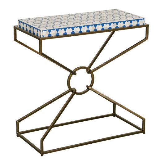 Home Trends & Design Taara Blue/White Side Table with Brass Base-0