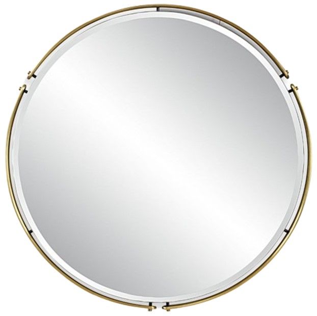 Uttermost® Wesley Antique Brass Round Mirror-0