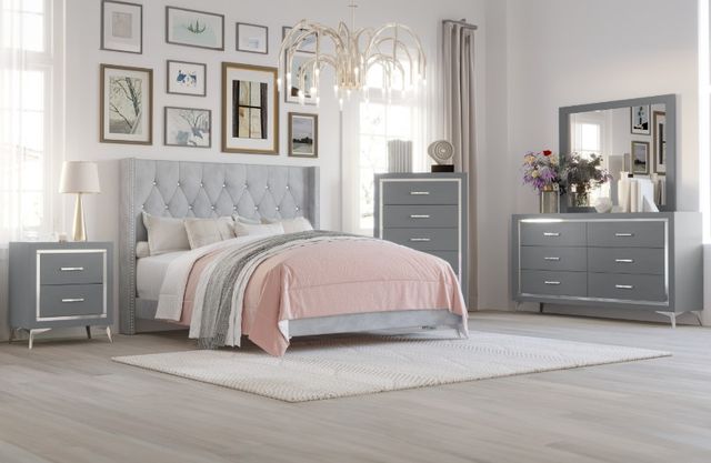 New Classic® Home Furnishings Huxley 4-Piece Gray California King Panel Bedroom Set-1