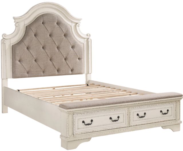 Signature Design by Ashley® Realyn Beige/Chipped White King Upholstered Storage Bed-1