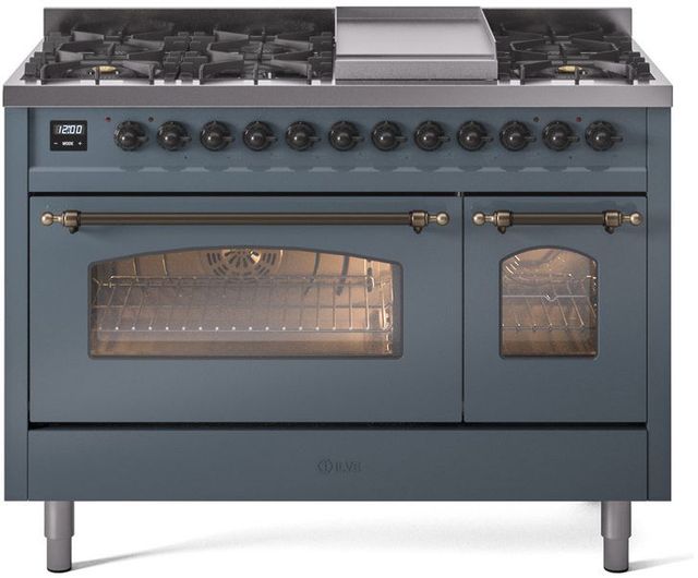 Ilve® Nostalgie II Series 48" Blue Grey Pro Style Dual Fuel Range-0