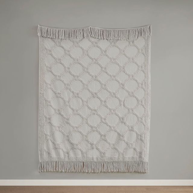 Olliix by Madison Park Brianne 1 Grey Cotton Tufted Throw-1