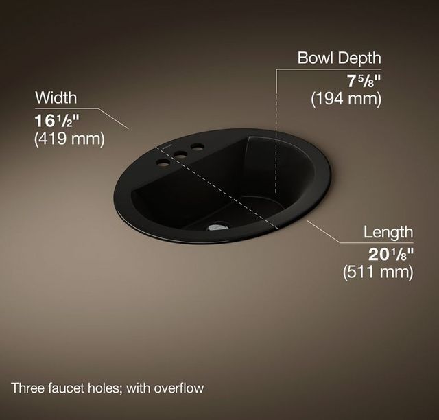 Kohler Bryant® Black 20.25" Centerset Oval Drop-In Bathroom Sink-3