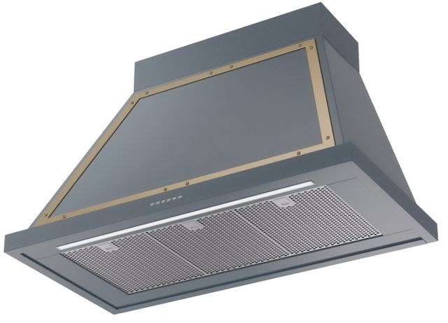 Ilve® Nostalgie II Noblesse 40'' Blue Gray Wall Mounted Range Hood with Brass Trim-1