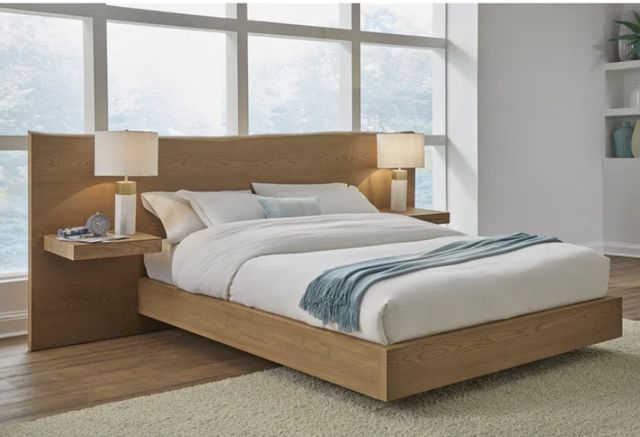 Modus Furniture One Bisque Queen Panel Bed with Floating Nightstands-1
