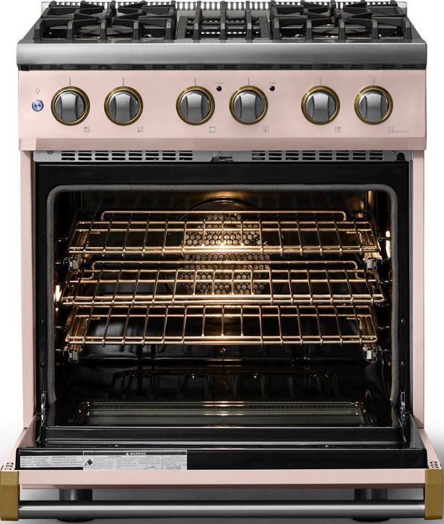 Viking® 5 Series 30" Blush Pro Style Dual Fuel (LP) Range with Brushed Brass Trim-1