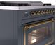 Ilve® Nostalgie II Noblesse 36'' Blue Gray Pro Style Dual Fuel Range with Brass Trim-4