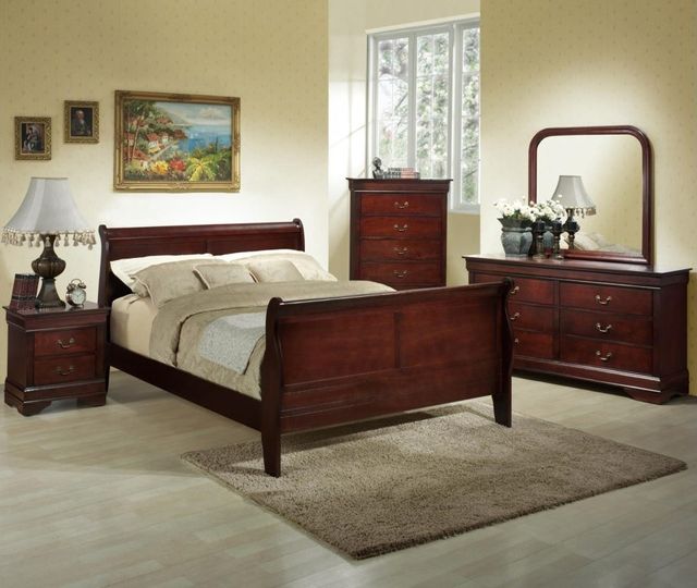 Lifestyle Louis Phillipe Rich Cherry Queen Sleigh Bed-1