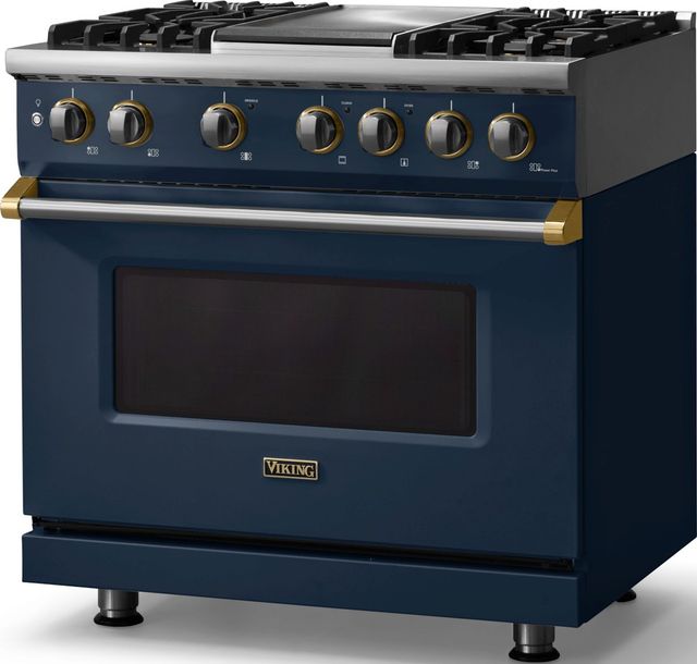 Viking® 5 Series 36" Slate Blue Pro Style Dual Fuel (NG) Range with Brushed Brass Trim-3