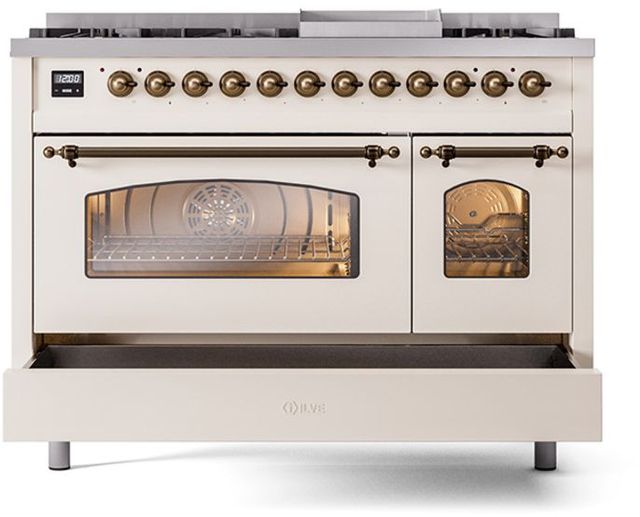 Ilve® Nostalgie II Series 48" Antique White Pro Style Dual Fuel Range-1