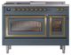 Ilve® Nostalgie II Noblesse 48'' Blue Gray Pro Style Dual Fuel Range with Brass Trim-1