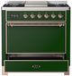 Ilve® Majestic III 36" Emerald Green Pro Style Dual Fuel Liquid Propane Range with Solid Door and Copper Trim-2