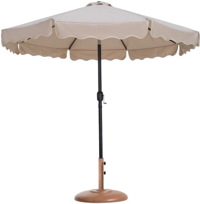 Meridian Furniture Amalfi Beige/Matte Black/Teak Aluminum Outdoor Patio Umbrella and Round Base-0