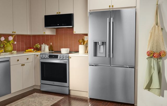 Front view of a modern kitchen with an LG Kitchen appliance package Front view of a modern kitchen with an LG Kitchen appliance package