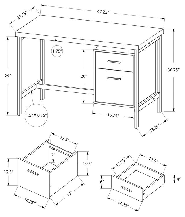 Monarch Specialties Inc. 48" L Drak Taupe Silver Metal Computer Desk-3