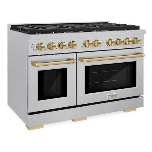 ZLINE Autograph Edition 48" DuraSnow® Stainless Steel Pro Style Gas Range with Champagne Bronze Accents-2