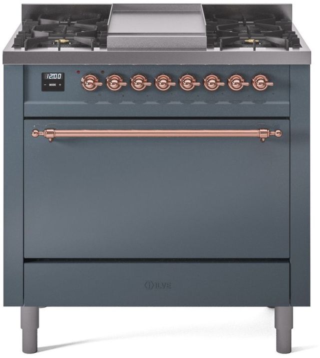 Ilve® Nostalgie II Series 36" Blue Grey Pro Style Dual Fuel Range-0