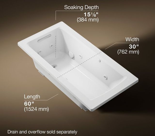 KOHLER® Archer® White 60" x 30" Alcove Heated BubbleMassage™ Air Bath and Whirlpool-3