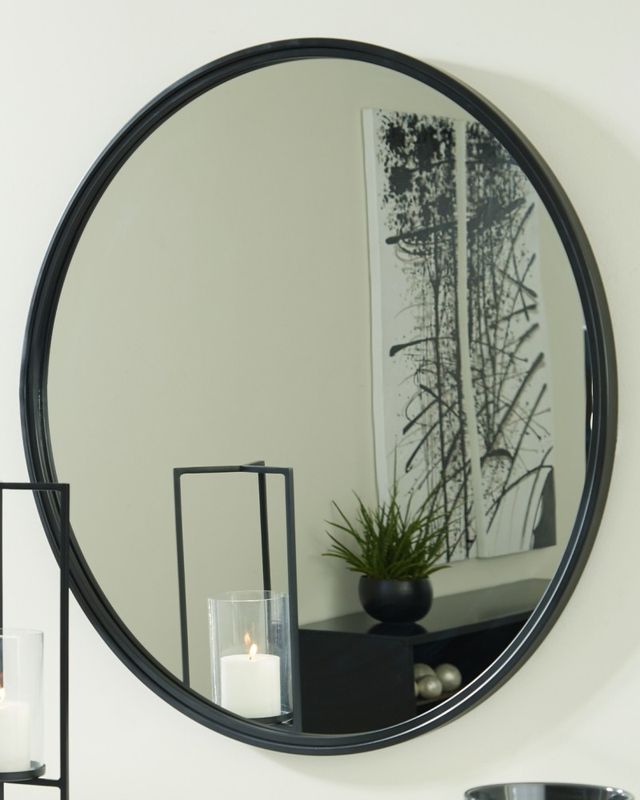 Signature Design by Ashley® Brocky Black Round Accent Mirror-3