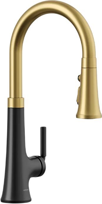 KOHLER® Tone® Brushed Moderne Brass/Matte Black Kitchen Sink Faucet with 3-Function Sprayhead-0