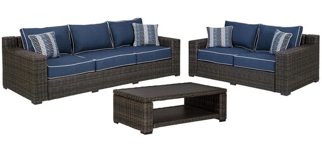 Signature Design by Ashley® Grasson Lane 3-Piece Blue/Brown Outdoor Conversation Set-0