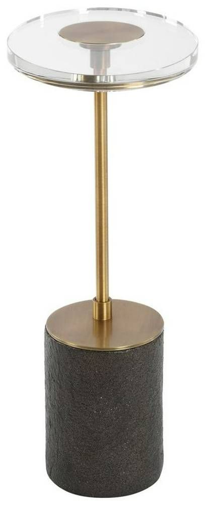 Uttermost® Kaufman Crystal Top Accent Table with Antique Brass/Black Base-3