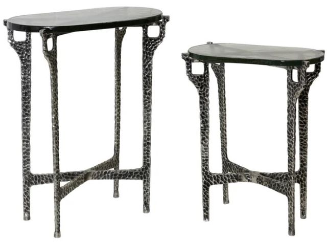 StyleCraft Hammared 2-Piece Glass on Top Nesting Side Table with Silver Cast Alluminum Base Set-0