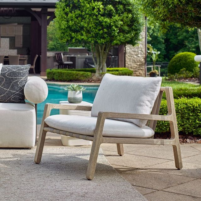 Uttermost® Strapped Cerused Wheat/Taupe Wood Indoor-Outdoor Lounge Chair with Cushion-1