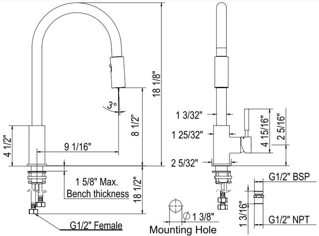 Rohl® Lux™ Polished Chrome Pull Down Kitchen Faucet-1