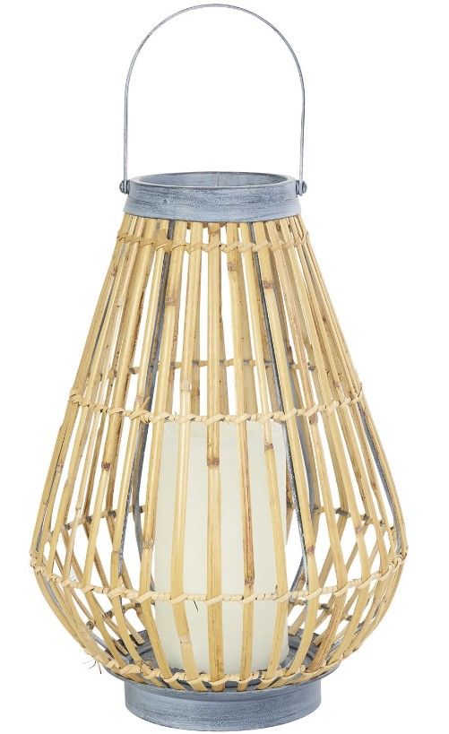 Deco Marche Brown Bamboo Handmade Open Framed Candle Lantern with Blue Metal Accents and Handle-1