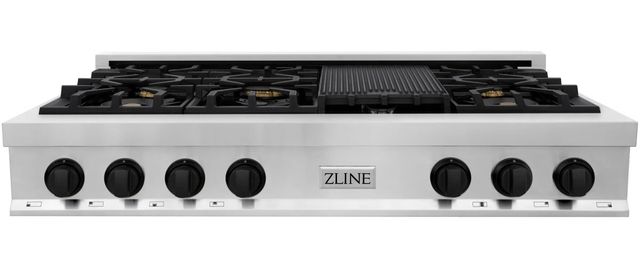 ZLINE Autograph Edition 48" Stainless Steel Gas Rangetop with 8 Burners, Porcelain Cooktop and Matte Black Accents -1