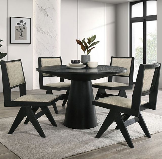 Furniture of America® Tottenham 5-Piece Black Round Dining Table Set-1